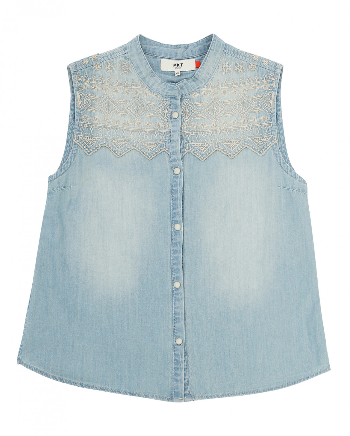 Джинсовая рубашка без рукавов с вышивкой MKT Studio  –  Общий вид  – Цвет:  Синий