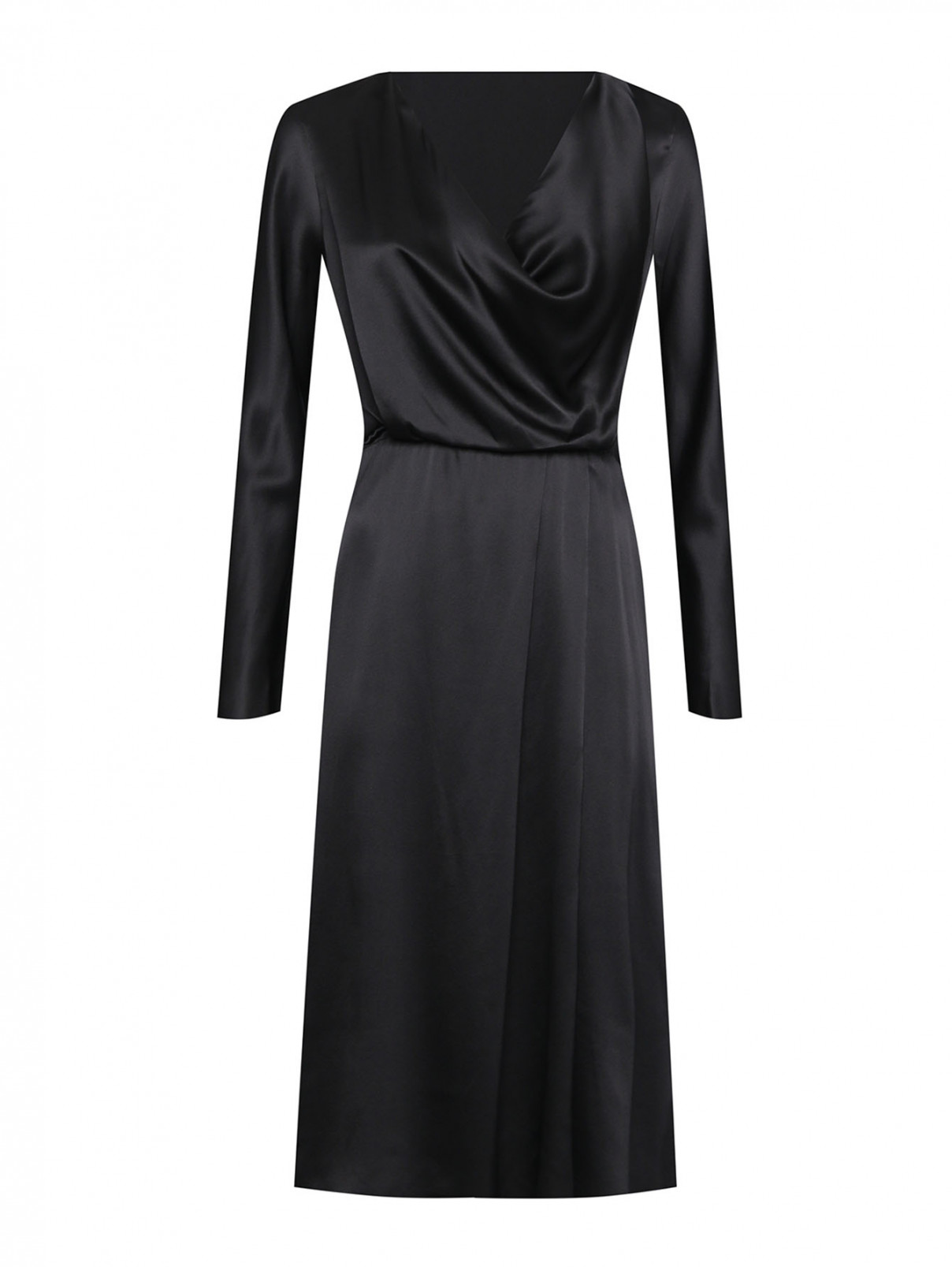 Платье-миди из шелка с драпировкой Dorothee Schumacher  –  Общий вид  – Цвет:  Черный