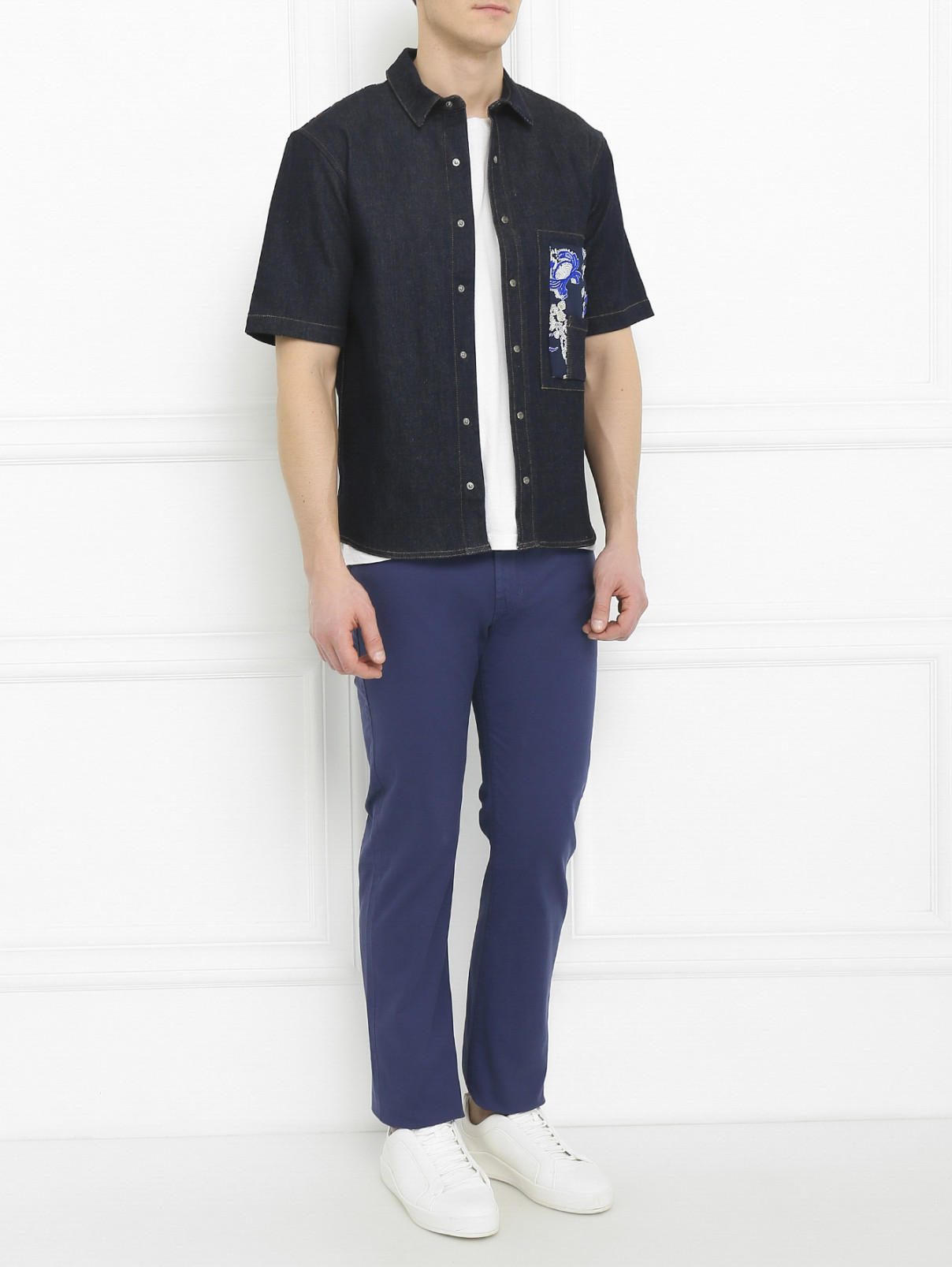 Рубашка с коротким рукавом из плотного денима Jil Sander  –  Модель Общий вид  – Цвет:  Синий