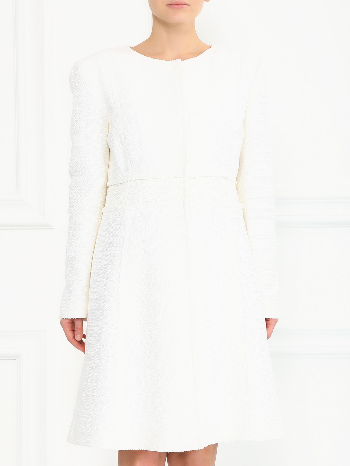 Пальто с кружевной вставкой Alberta Ferretti  –  Модель Верх-Низ  – Цвет:  Белый