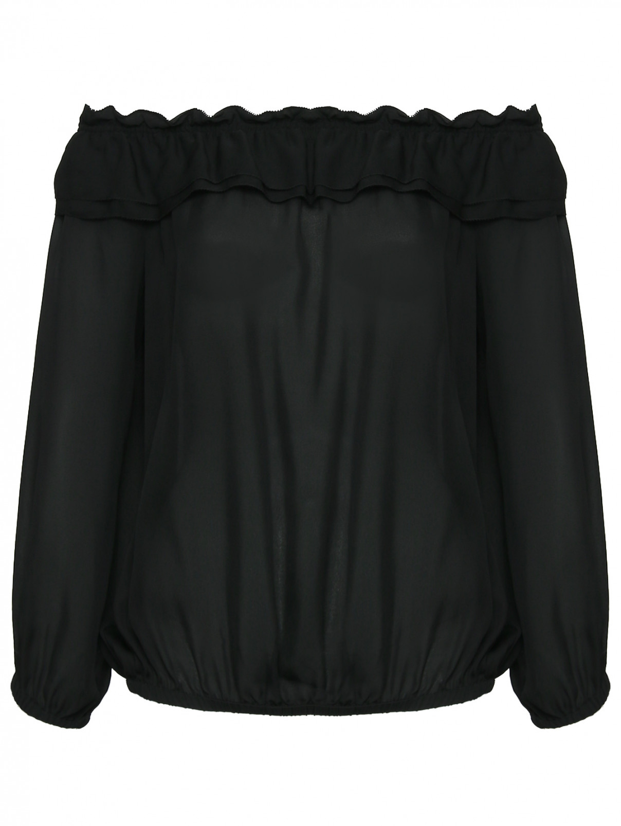 Блуза из шелка свободного кроя с открытыми плечами Luisa Spagnoli  –  Общий вид  – Цвет:  Черный