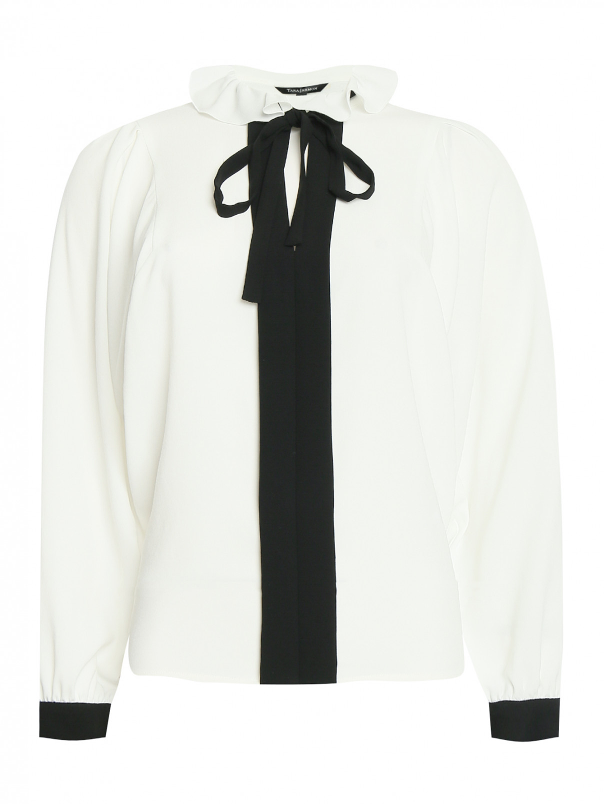 Блуза свободного кроя с контрастной отделкой Tara Jarmon  –  Общий вид  – Цвет:  Белый