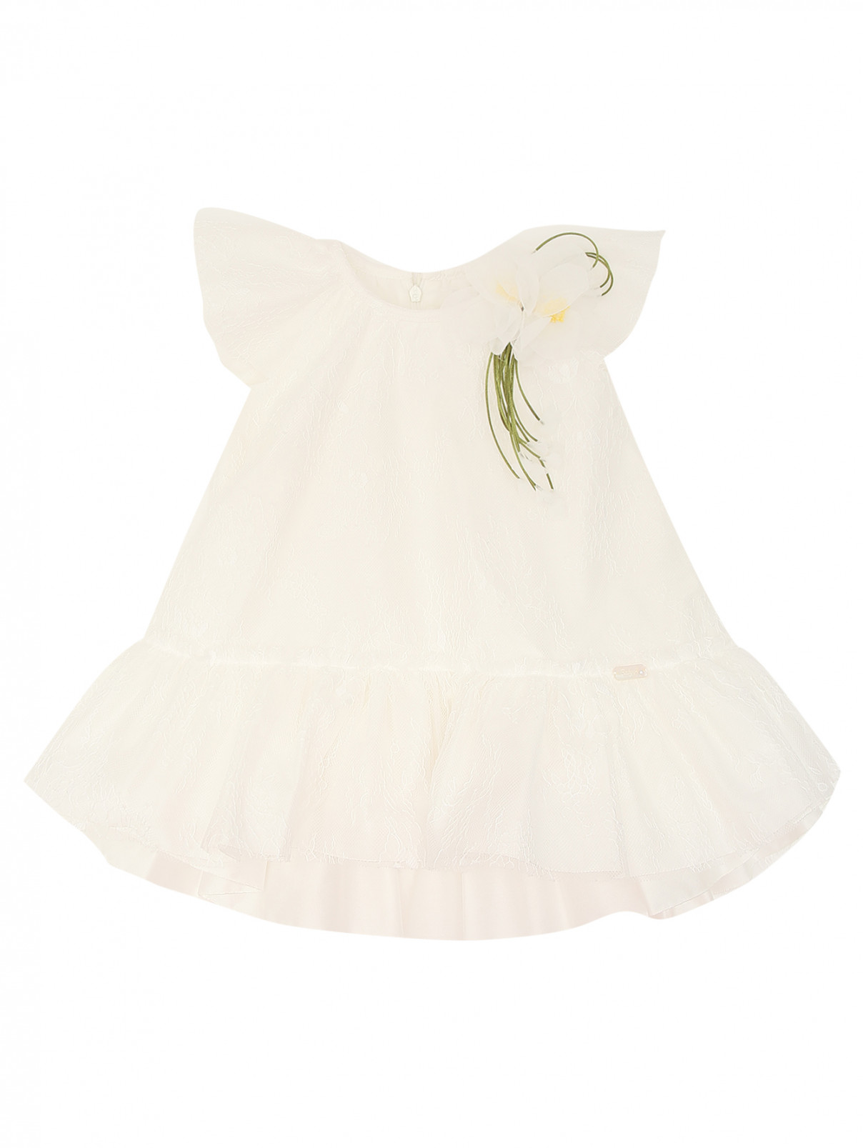 Платье из кружева с цветочным декором Baby A  –  Общий вид  – Цвет:  Белый