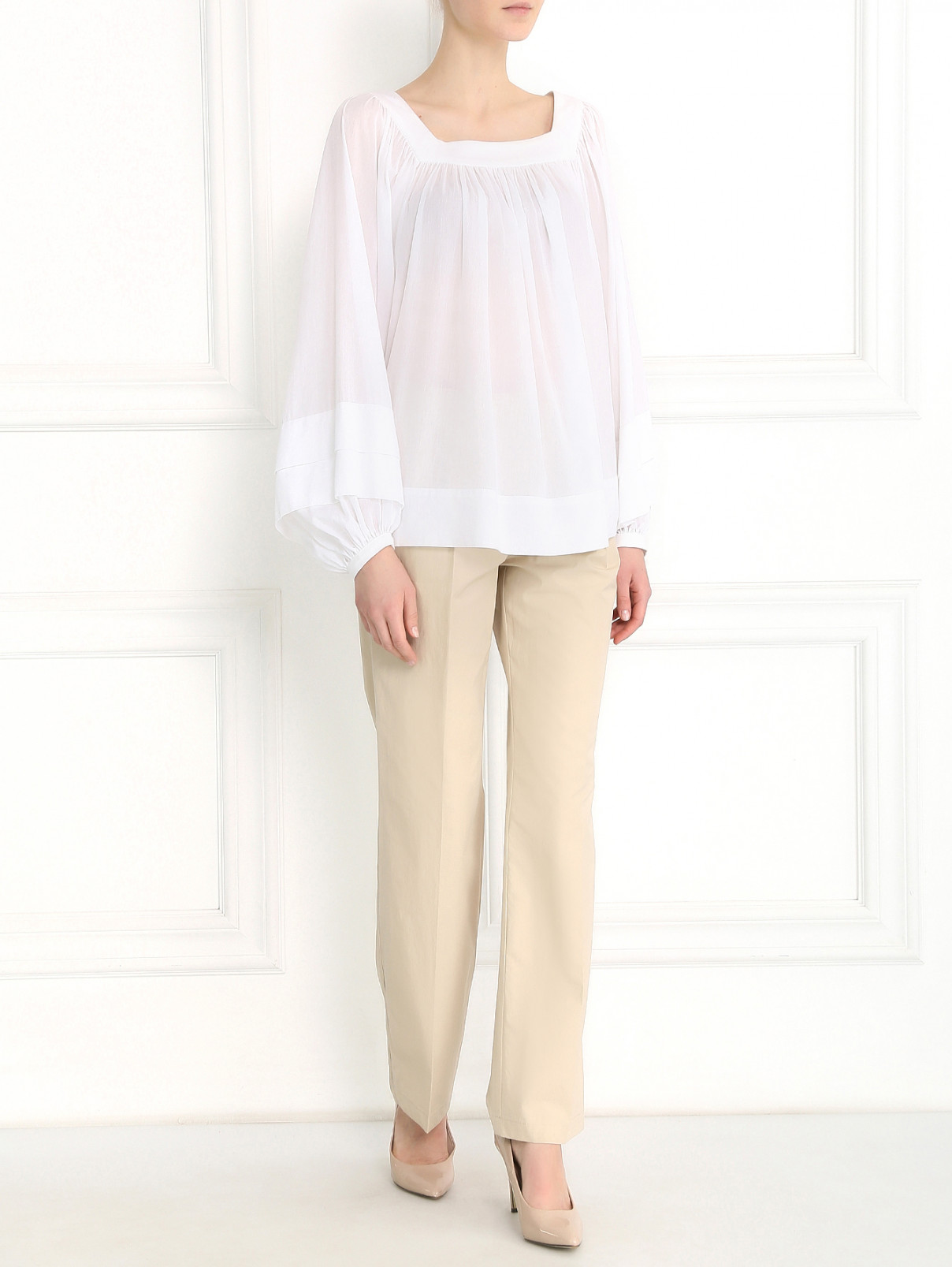 Блуза из хлопка свободного кроя Tara Jarmon  –  Модель Общий вид  – Цвет:  Белый
