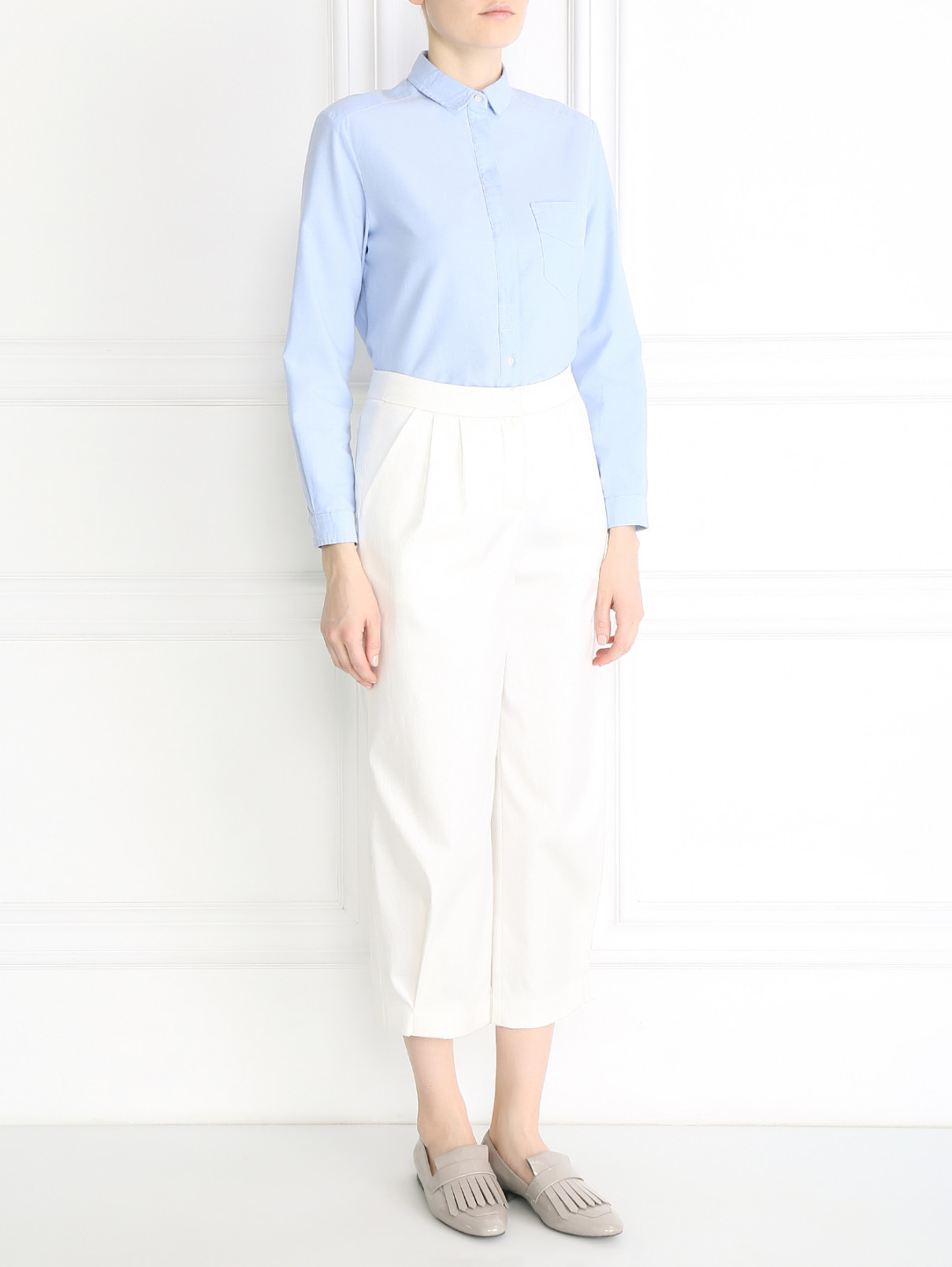 Укороченные брюки из хлопка прямого кроя A La Russe  –  Модель Общий вид  – Цвет:  Белый
