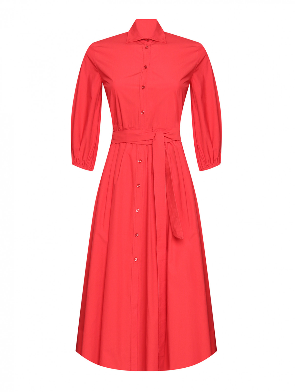 Платье с поясом из хлопка Weekend Max Mara  –  Общий вид  – Цвет:  Красный