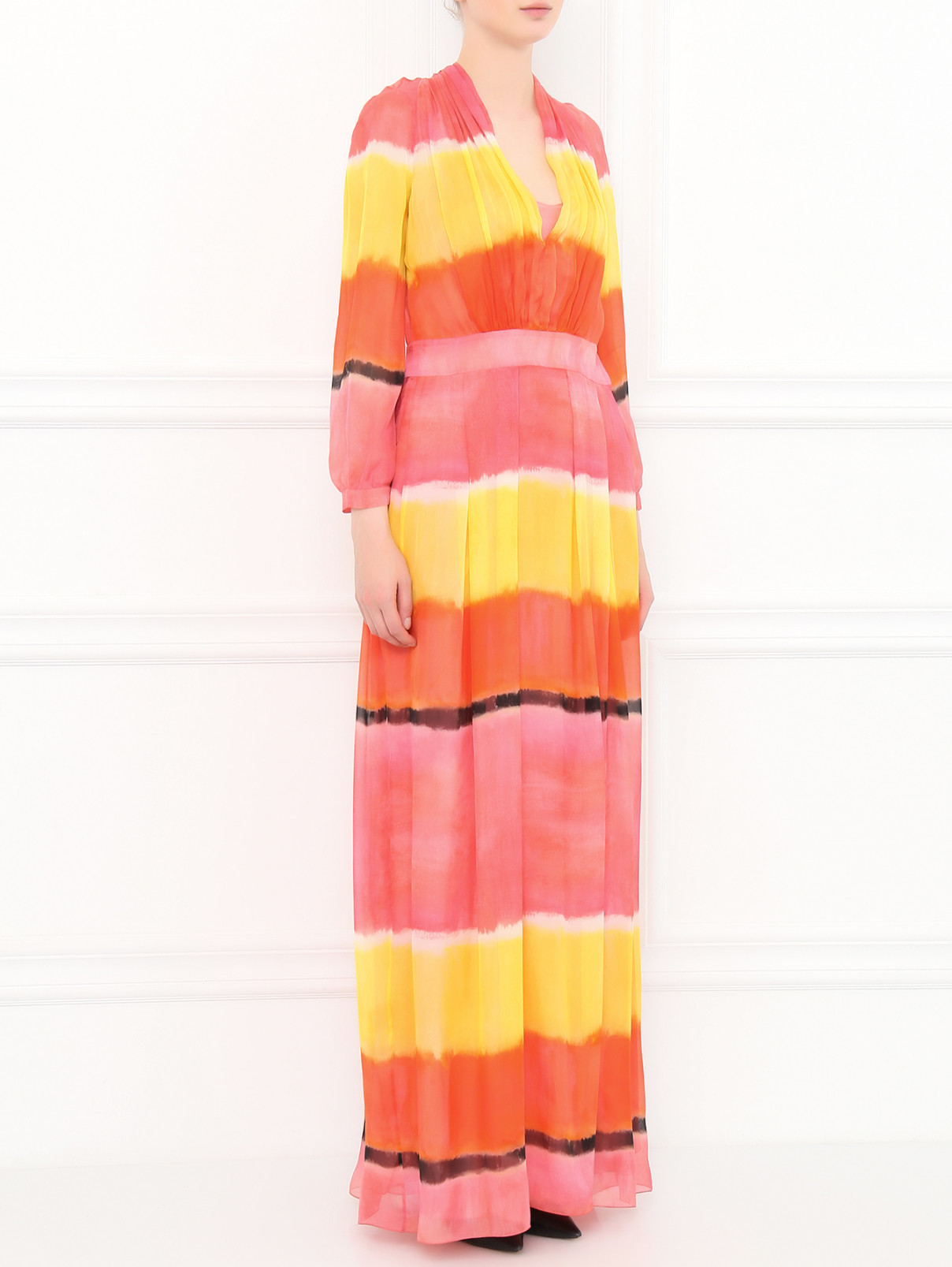 Платье-макси с узором "полоска" Alberta Ferretti  –  Модель Общий вид  – Цвет:  Узор