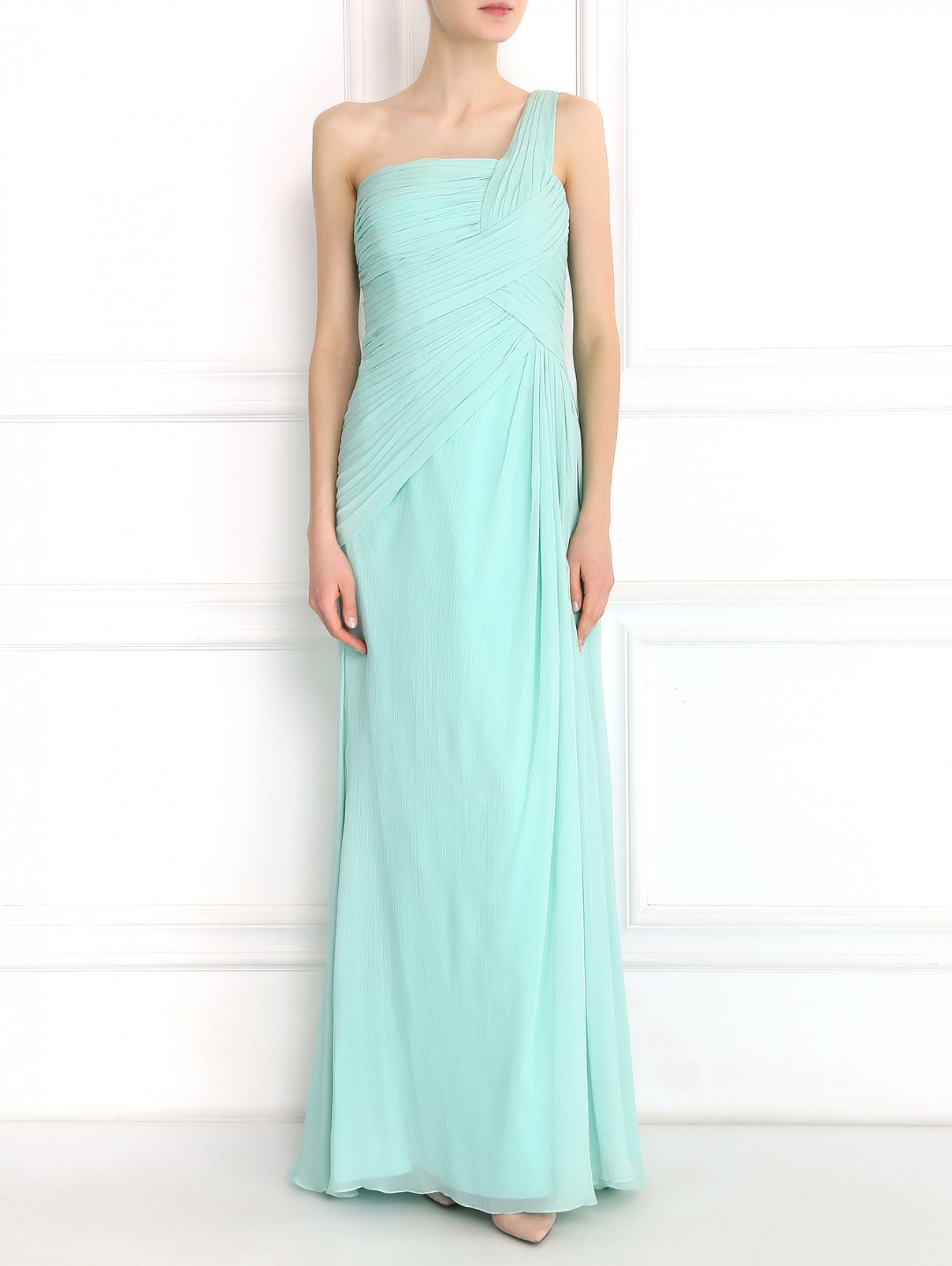 Платье-макси из шелка асимметричного кроя Rosa Clara  –  Модель Общий вид  – Цвет:  Зеленый
