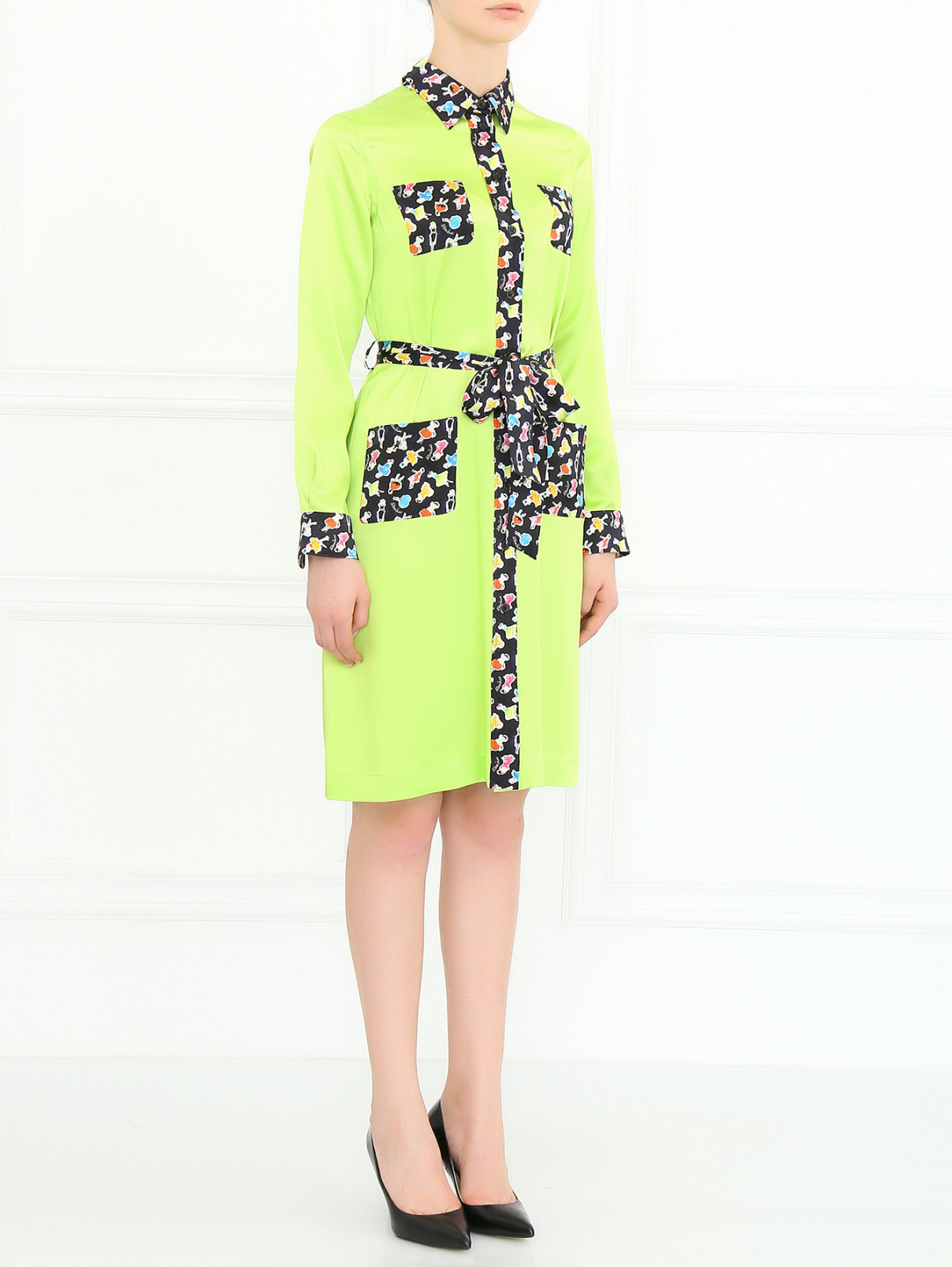 Платье из шелка с накладными карманами Moschino Cheap&Chic  –  Модель Общий вид  – Цвет:  Зеленый