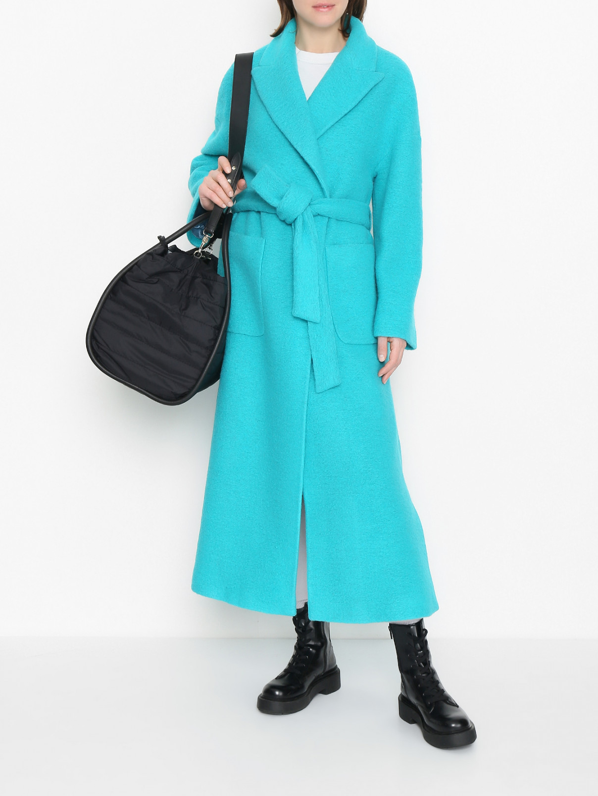 Пальто из смешанной шерсти с разрезами Shade  –  МодельОбщийВид  – Цвет:  Синий