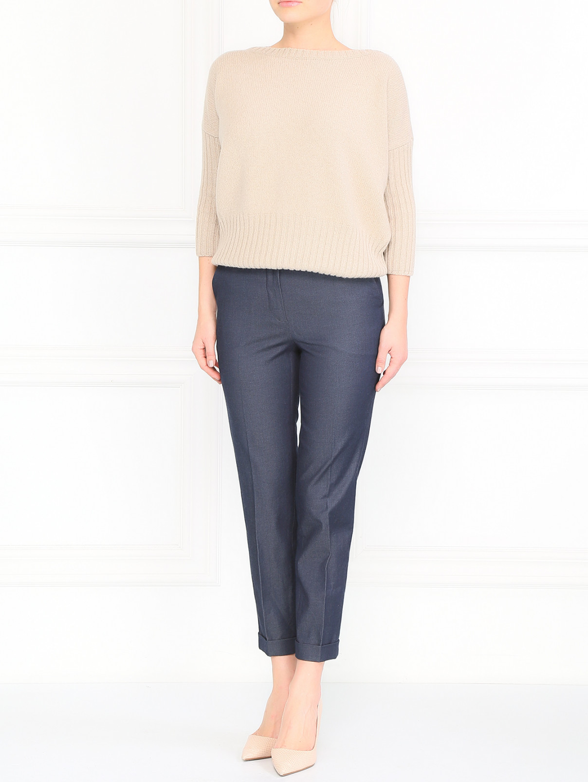 Укороченные брюки с боковыми карманами Moschino  –  Модель Общий вид  – Цвет:  Синий