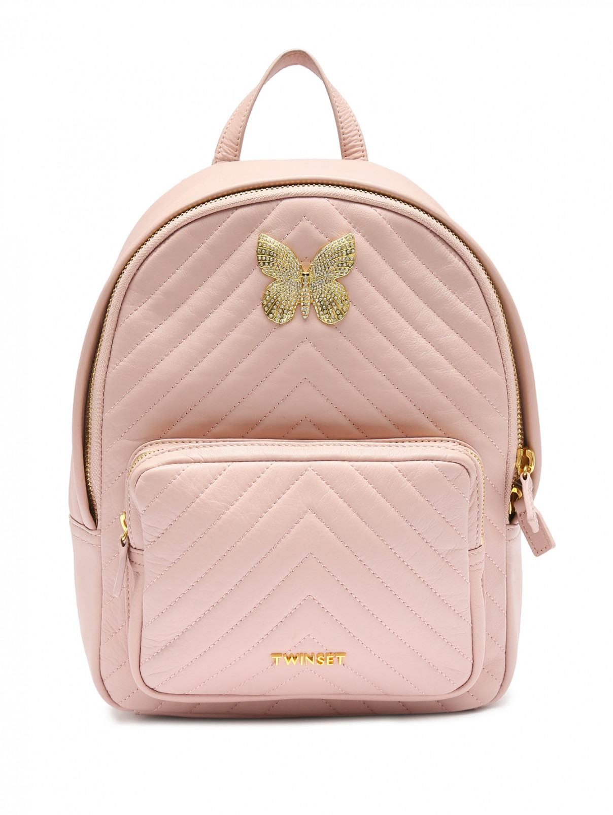 Рюкзак из кожи с золотой фурнитурой TWINSET  –  Общий вид  – Цвет:  Розовый
