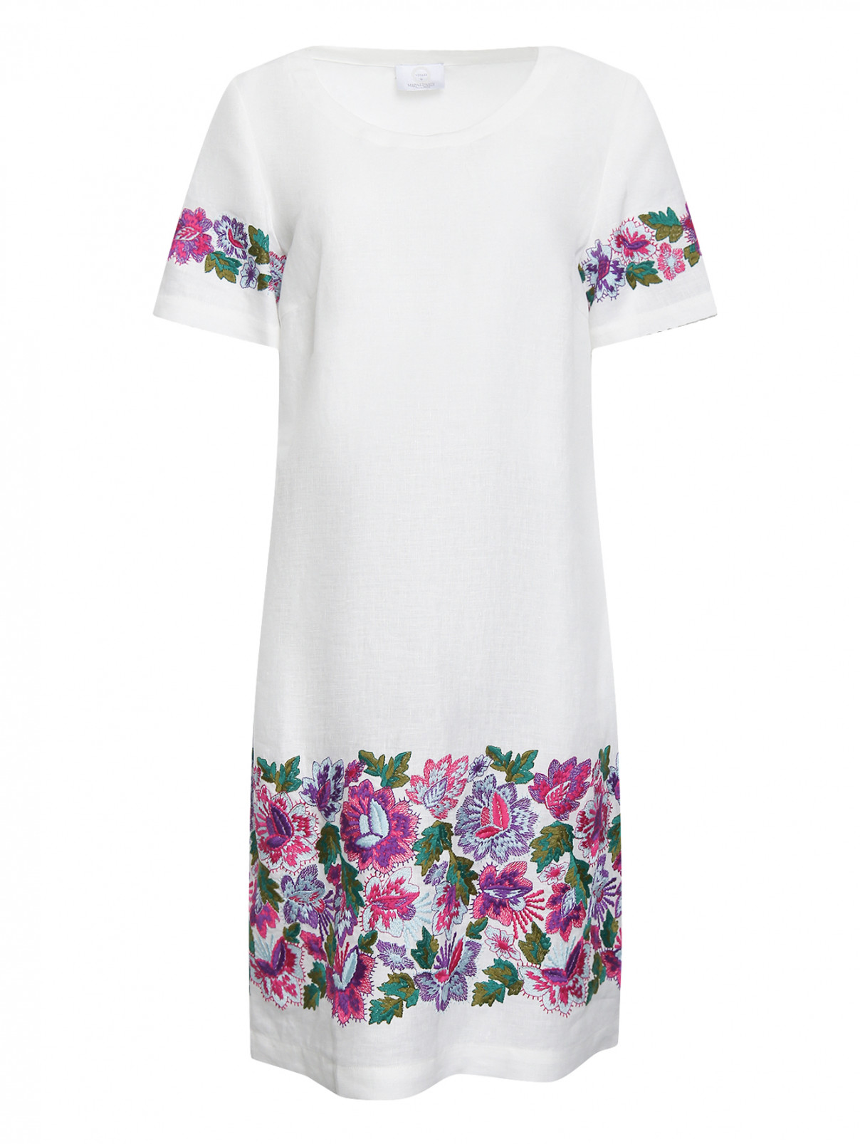 Платье из льна с цветочным узором Marina Rinaldi  –  Общий вид  – Цвет:  Белый