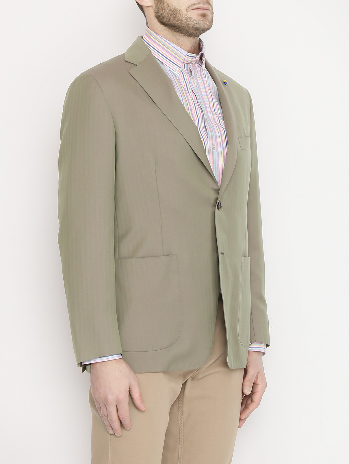 Пиджак из шерсти с накладными карманами Belvest  –  МодельВерхНиз  – Цвет:  Зеленый