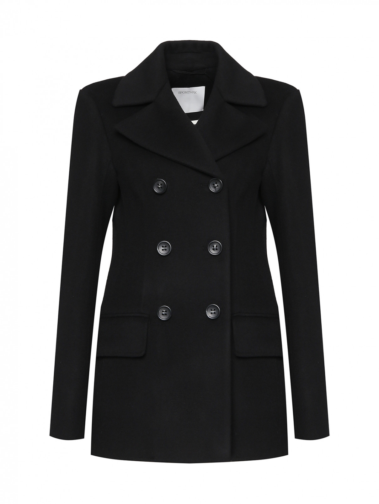 Пальто двубортное укороченное из шерсти Sportmax  –  Общий вид  – Цвет:  Черный