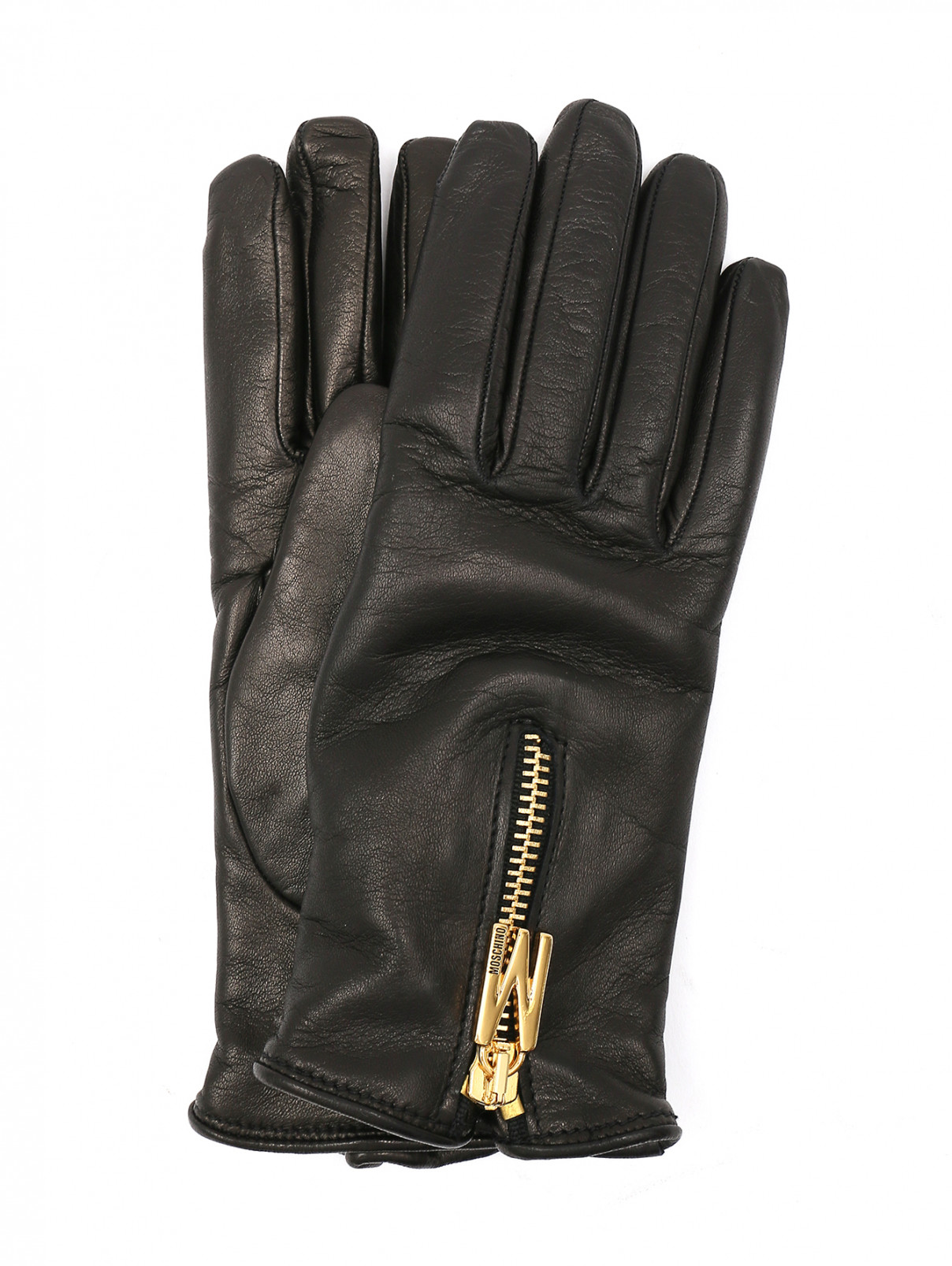 Перчатки из гладкой кожи на молнии Moschino  –  Общий вид  – Цвет:  Черный