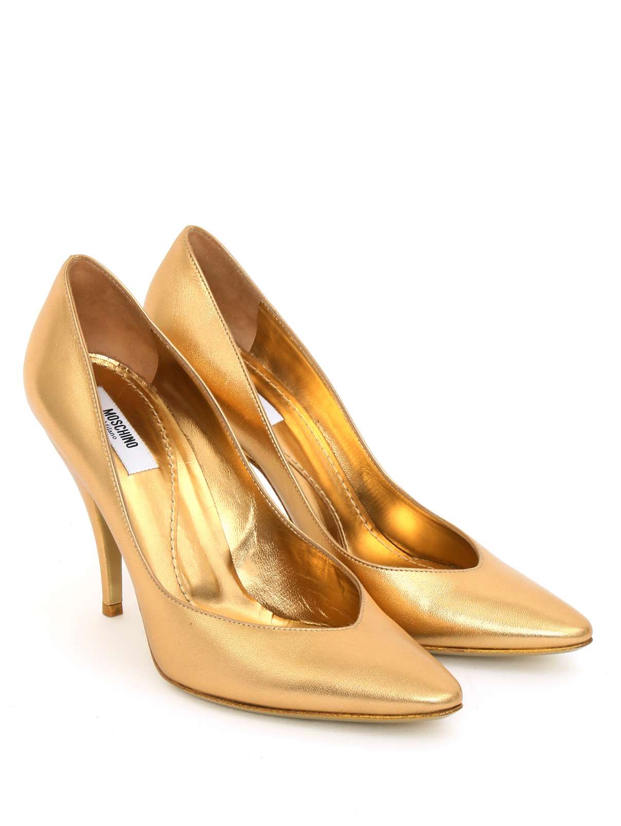 Туфли-лодочки из кожи на среднем каблуке Moschino  –  Общий вид  – Цвет:  Золотой