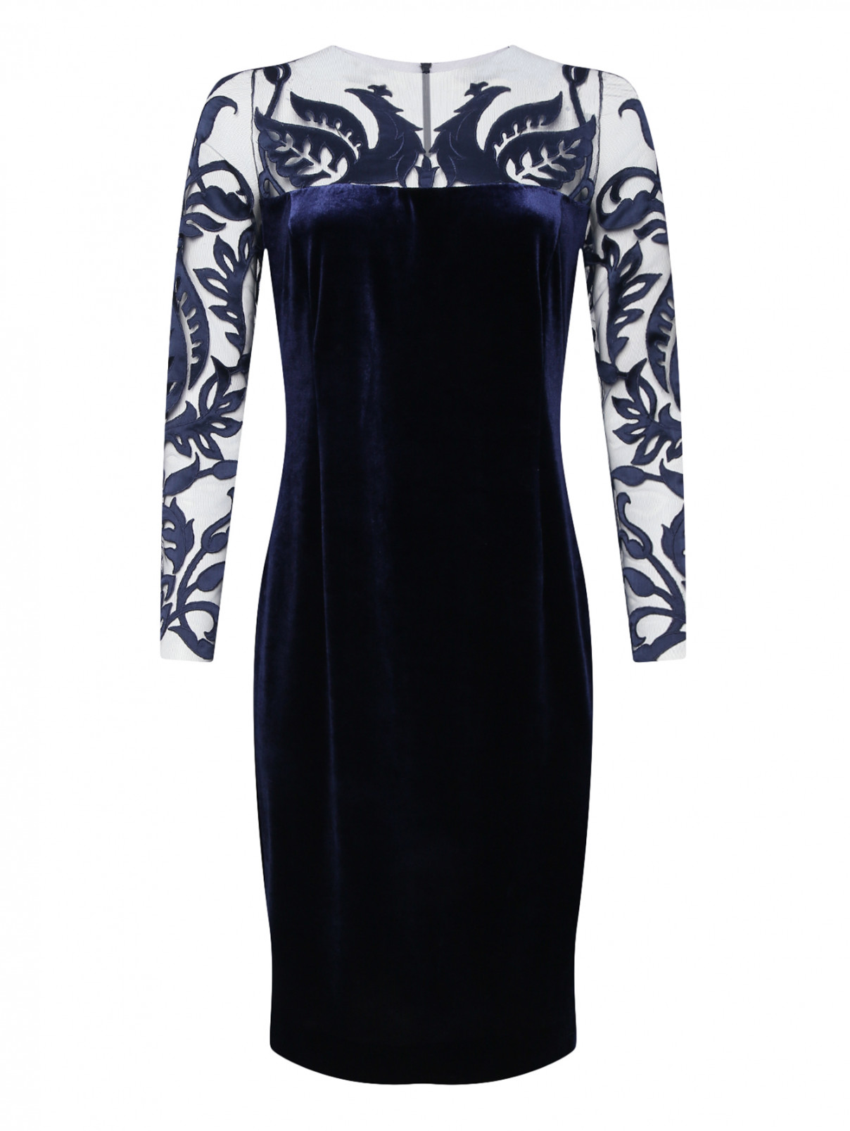 Бархатное платье с полупрозрачной вставкой Yanina  –  Общий вид  – Цвет:  Синий