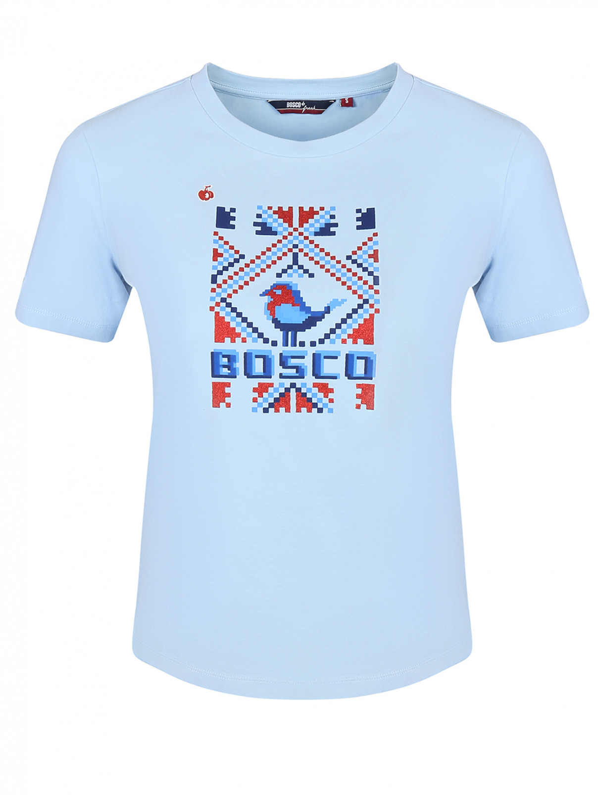 Футболка хлопковая с принтом BOSCO  –  Общий вид  – Цвет:  Синий