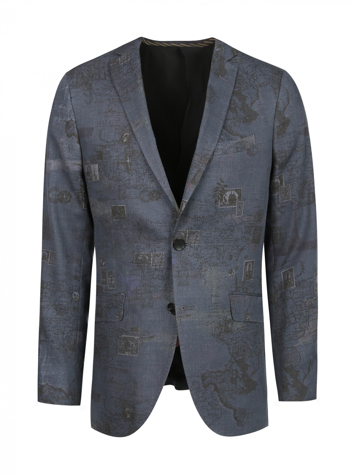 Пиджак из хлопка и шерсти с узором Etro  –  Общий вид  – Цвет:  Синий