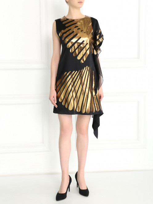 Асимметричное платье-мини из шелка с принтом Rue du Mail - Модель Общий вид