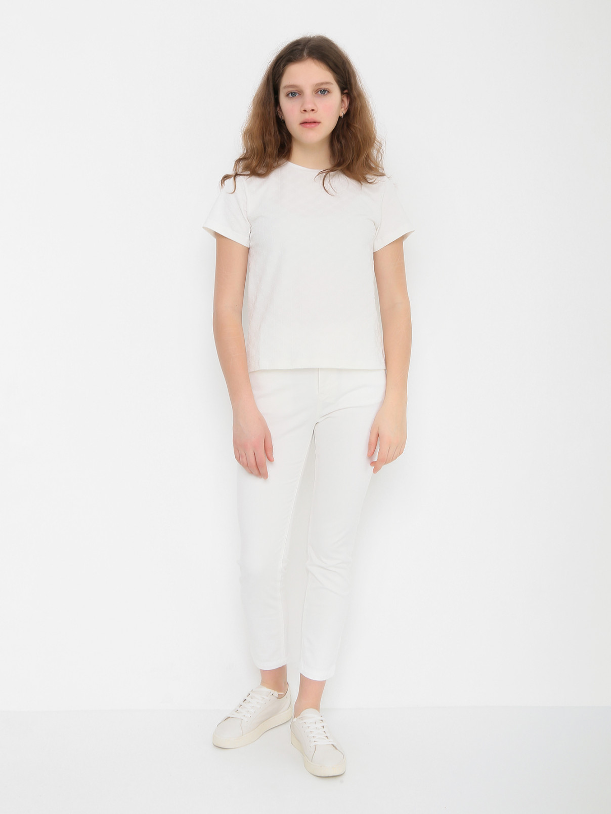 Однотонные брюки из хлопка Elisabetta Franchi  –  МодельОбщийВид  – Цвет:  Белый