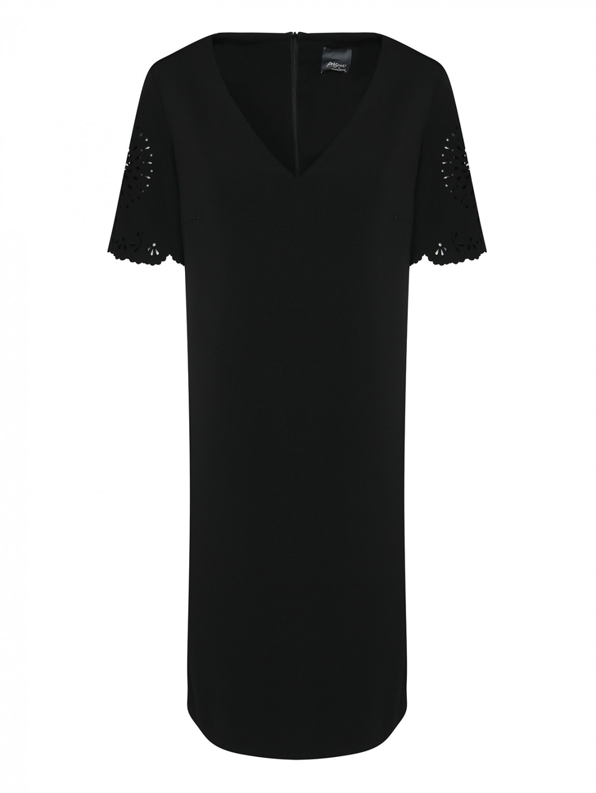 Платье прямого кроя с перфорацией на рукавах Persona by Marina Rinaldi  –  Общий вид  – Цвет:  Черный
