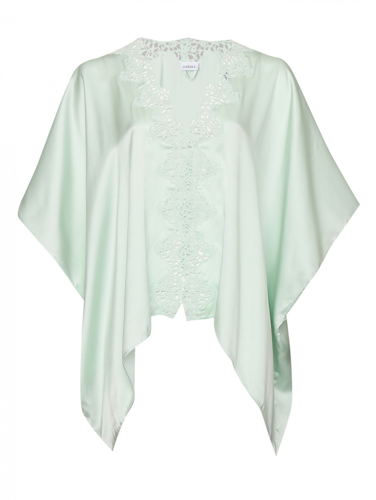 Блуза из шелка с кружевной отделкой La Perla  –  Общий вид  – Цвет:  Зеленый