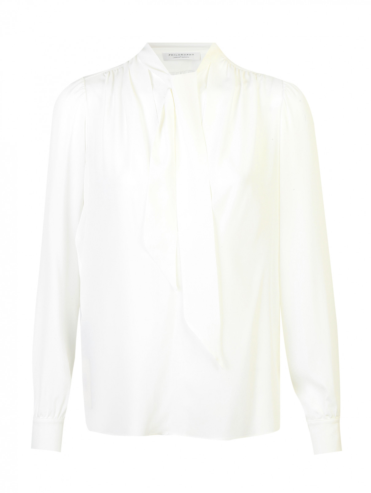 Блуза из смесового шелка с бантом Philosophy di Lorenzo Serafini  –  Общий вид  – Цвет:  Белый