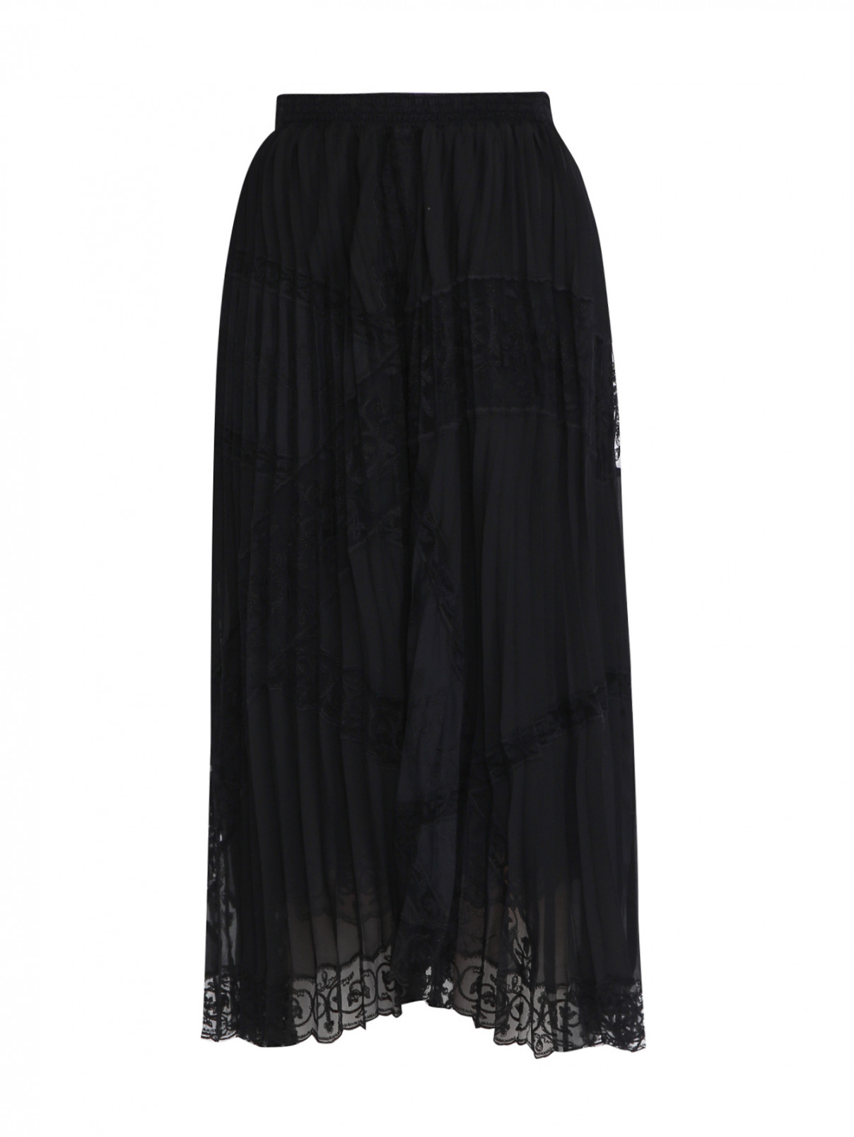 Плиссированная юбка на резинке с вышивкой Ermanno Scervino  –  Общий вид  – Цвет:  Черный