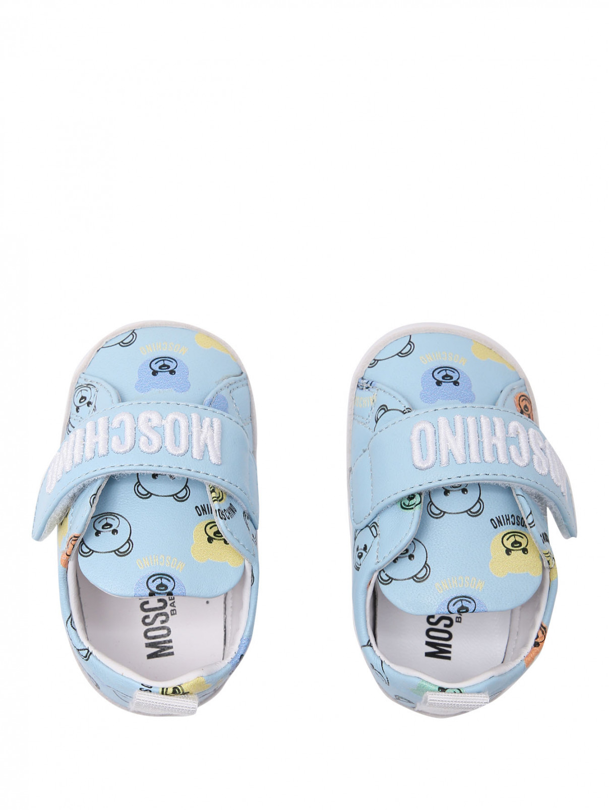 Кожаные пинетки на липучке Moschino  –  Обтравка4  – Цвет:  Синий