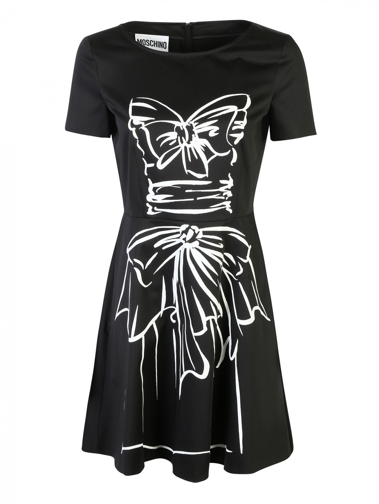 Платье хлопковое с цветочным принтом Moschino  –  Общий вид  – Цвет:  Черный