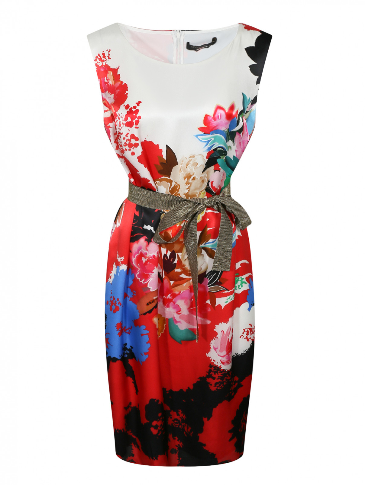 Платье из шелка с цветочным узором без рукавов Marina Rinaldi  –  Общий вид  – Цвет:  Красный