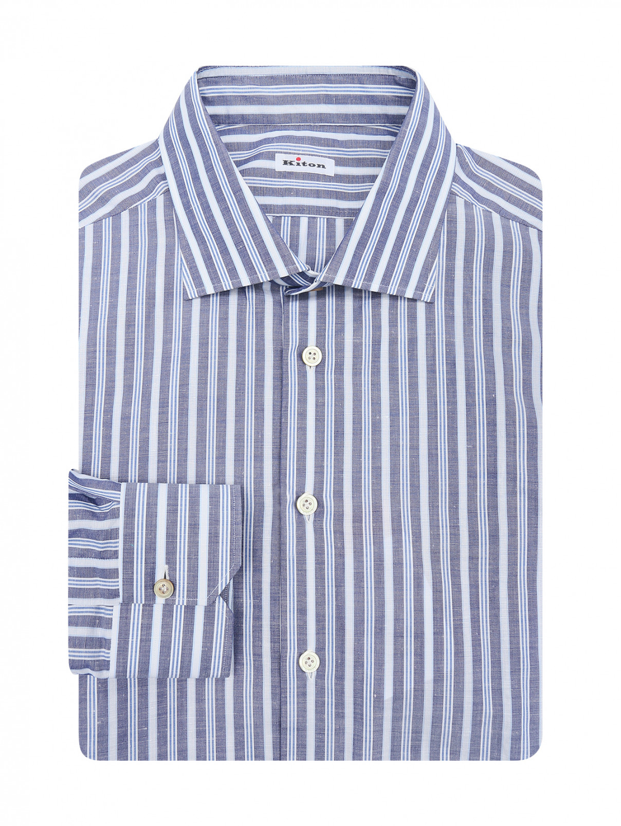 Рубашка из хлопка с узором Kiton  –  Общий вид  – Цвет:  Синий