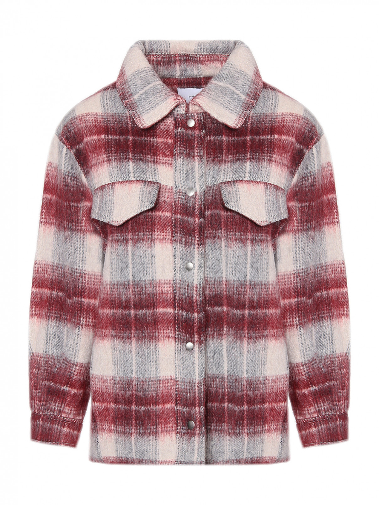 Пальто-рубашка укороченое из шерсти в клетку Suncoo  –  Общий вид  – Цвет:  Мультиколор