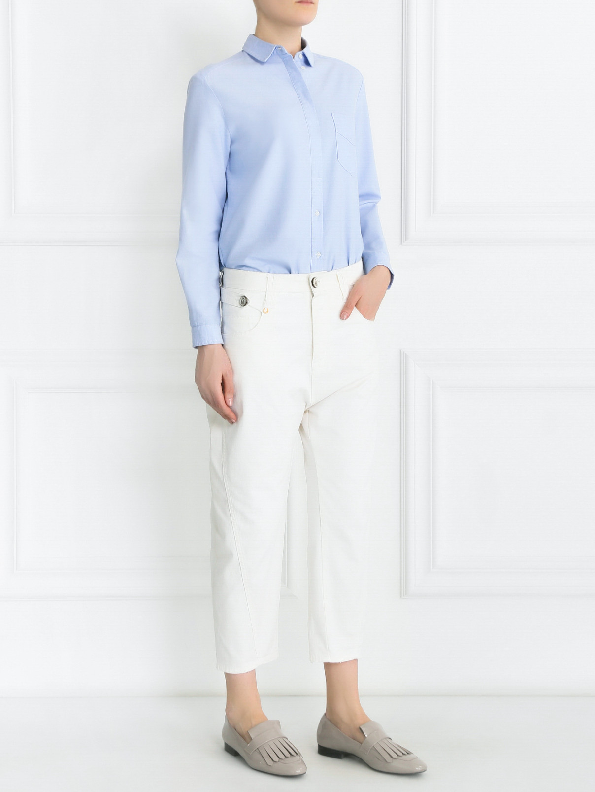 Укороченные джинсы свободного кроя Frankie Morello  –  Модель Общий вид  – Цвет:  Белый