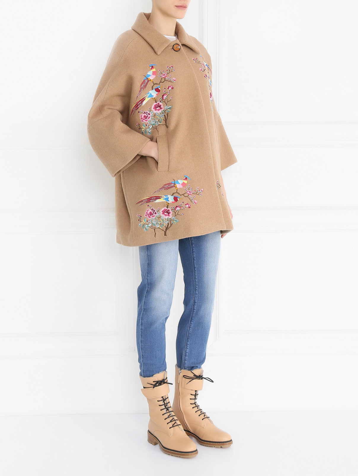Ботинки из кожи на меху со шнуровкой Jil Sander  –  Модель Общий вид  – Цвет:  Бежевый