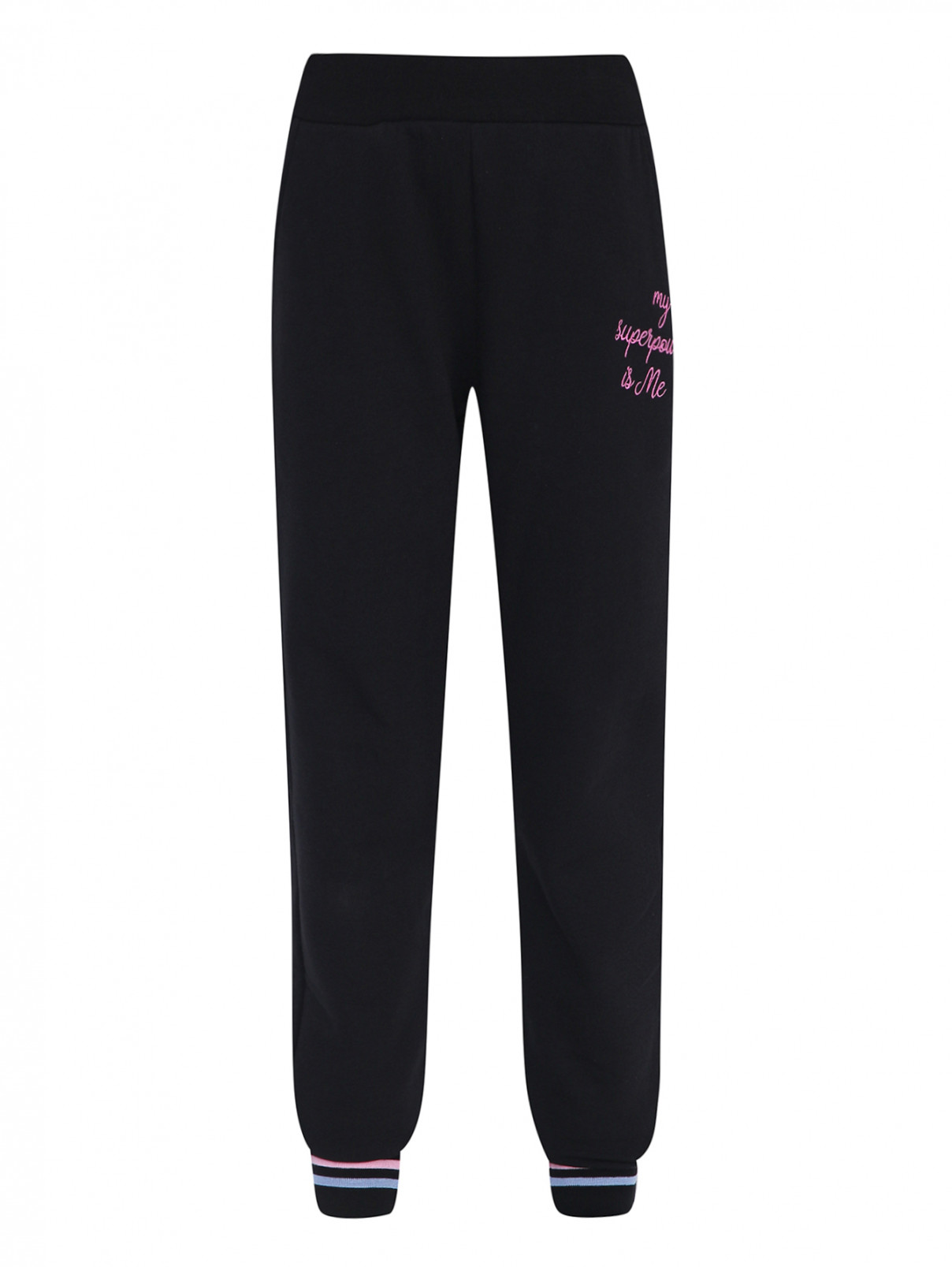Трикотажные брюки с вышивкой MONNALISA  –  Общий вид  – Цвет:  Черный