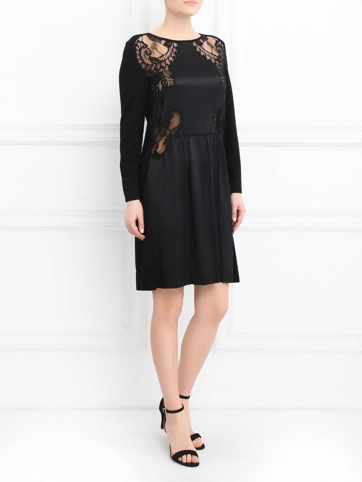 Платье с кружевными вставками Alberta Ferretti  –  Модель Общий вид  – Цвет:  Черный