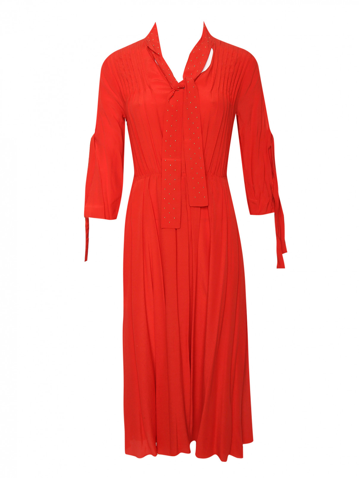 Платье миди с бантом, декорированным стразами Max&Co  –  Общий вид  – Цвет:  Оранжевый