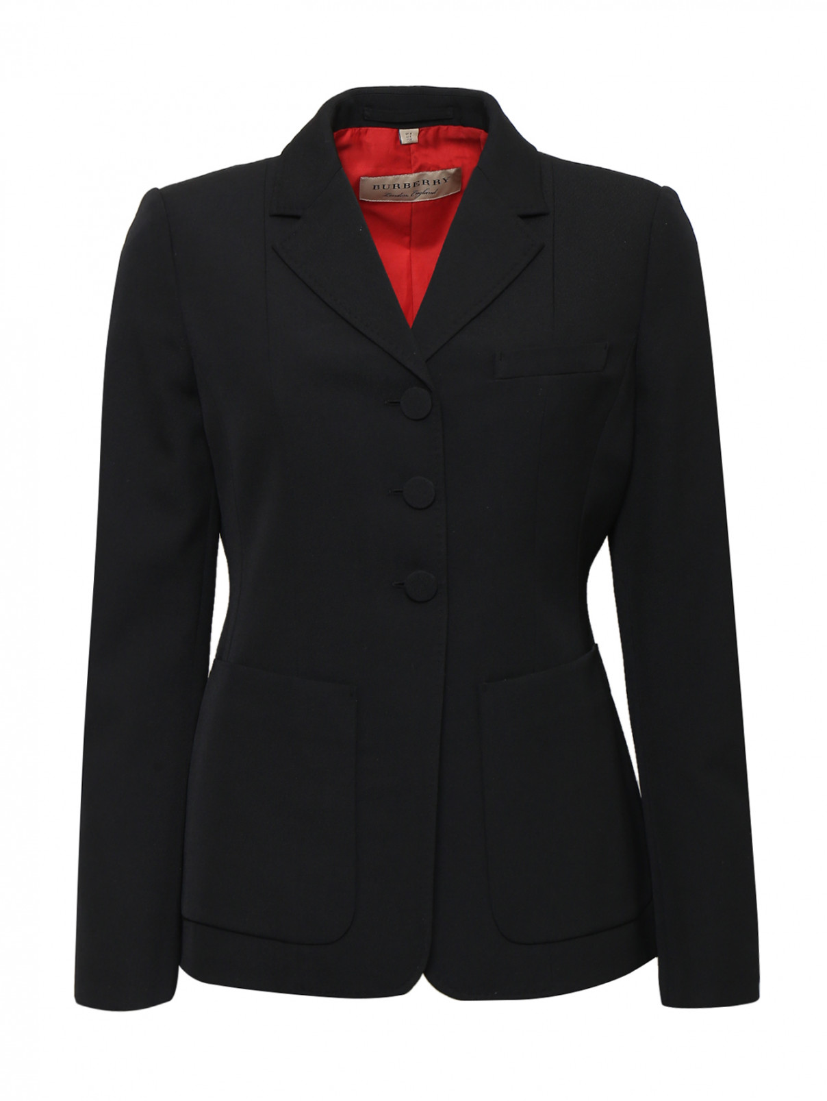Жакет из шерсти с накладными карманами Burberry  –  Общий вид  – Цвет:  Черный