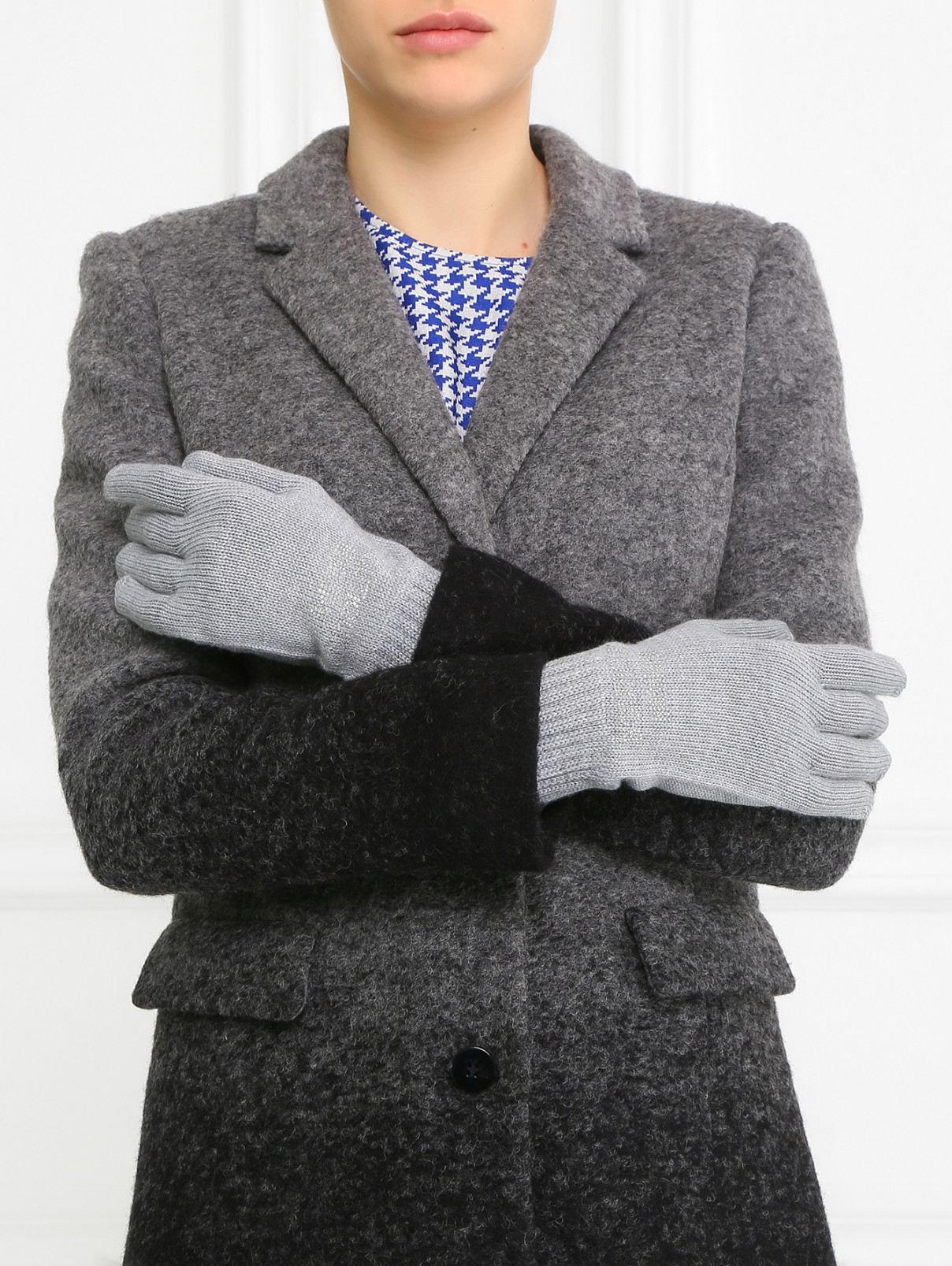 Перчатки из трикотажа с декором из кристаллов Moschino Couture  –  Модель Общий вид  – Цвет:  Серый
