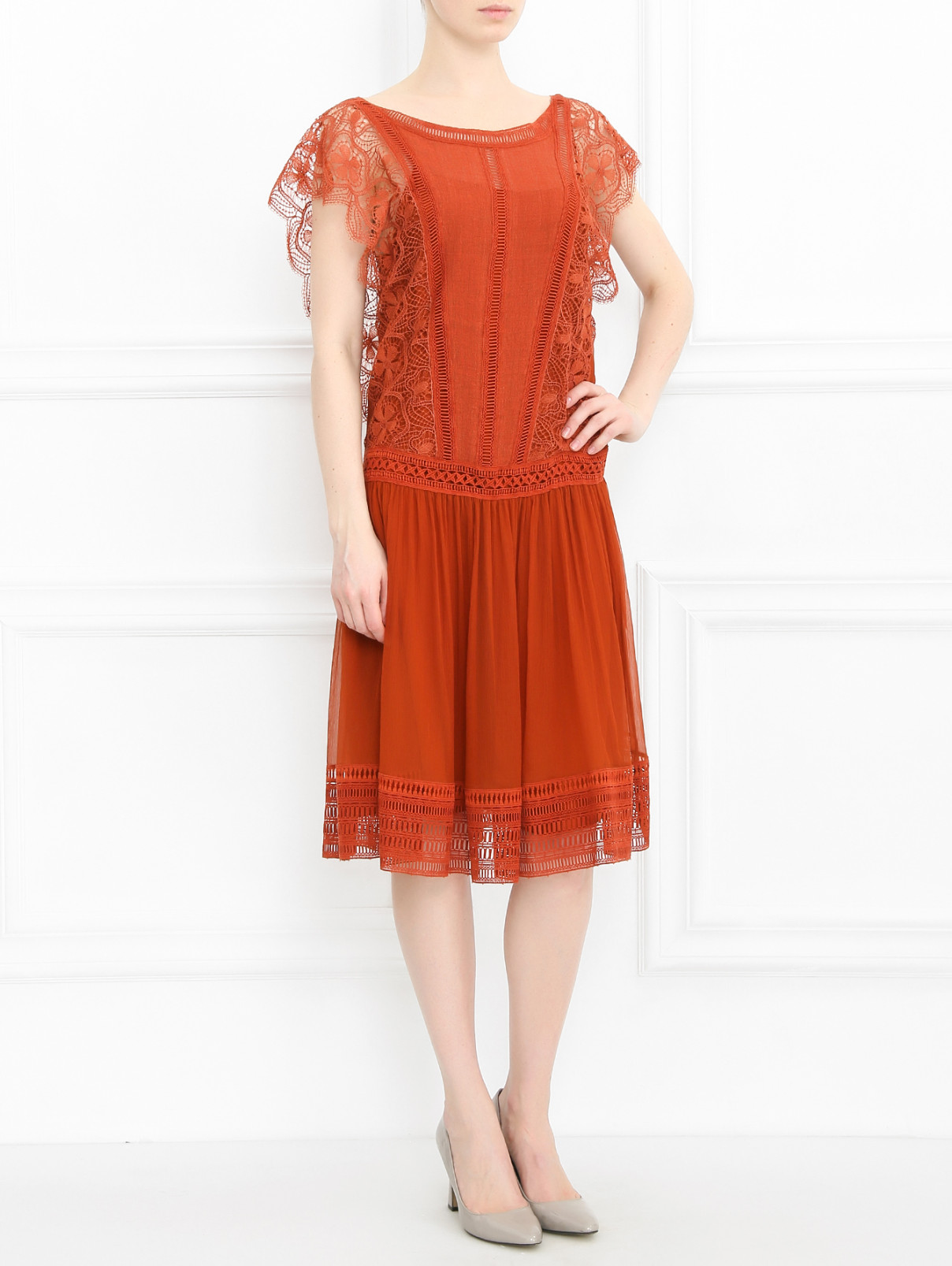 Платье-мини из льна Alberta Ferretti  –  Модель Общий вид  – Цвет:  Коричневый