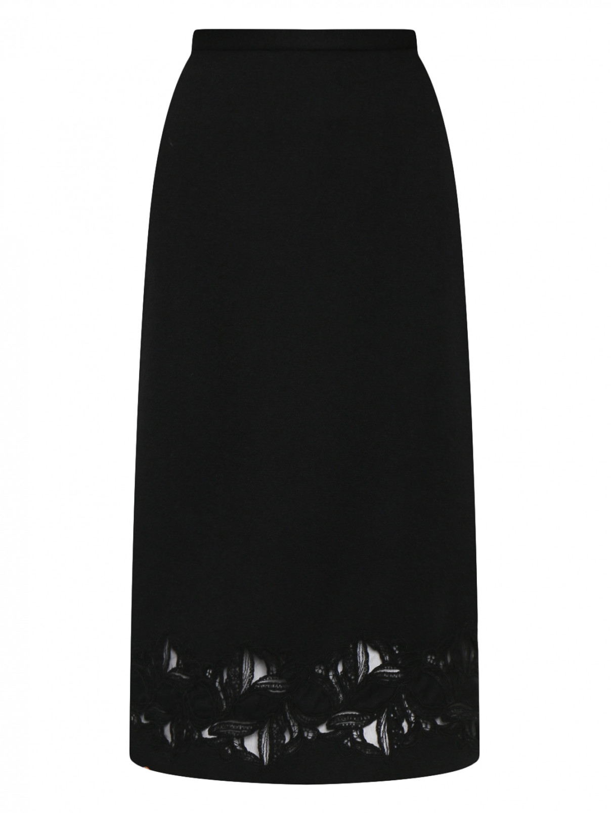 Юбка из шерсти, шелка и кашемира с кружевом Ermanno Scervino  –  Общий вид  – Цвет:  Черный