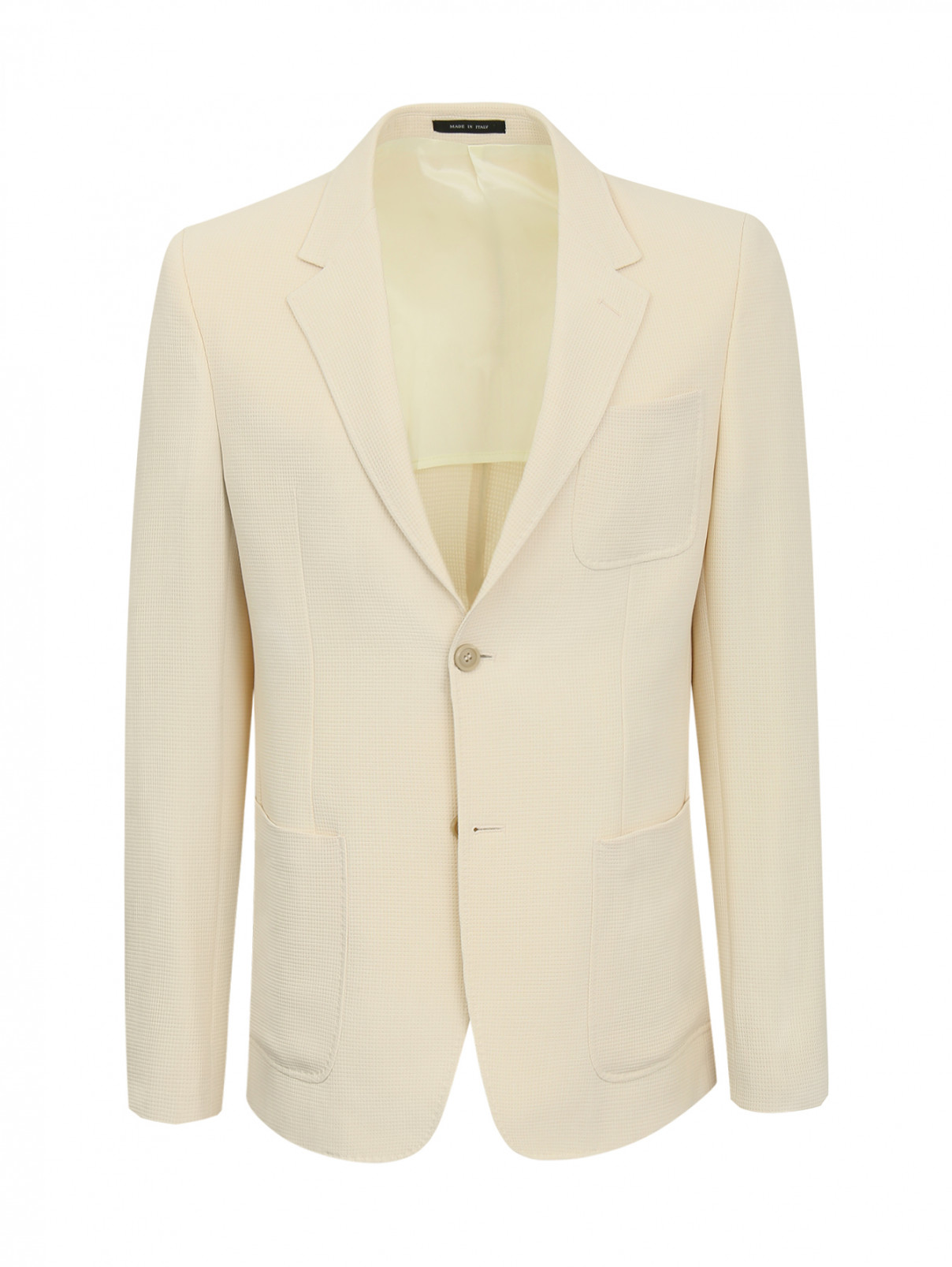 Пиджак однобортный из фактурной ткани Emporio Armani  –  Общий вид  – Цвет:  Бежевый