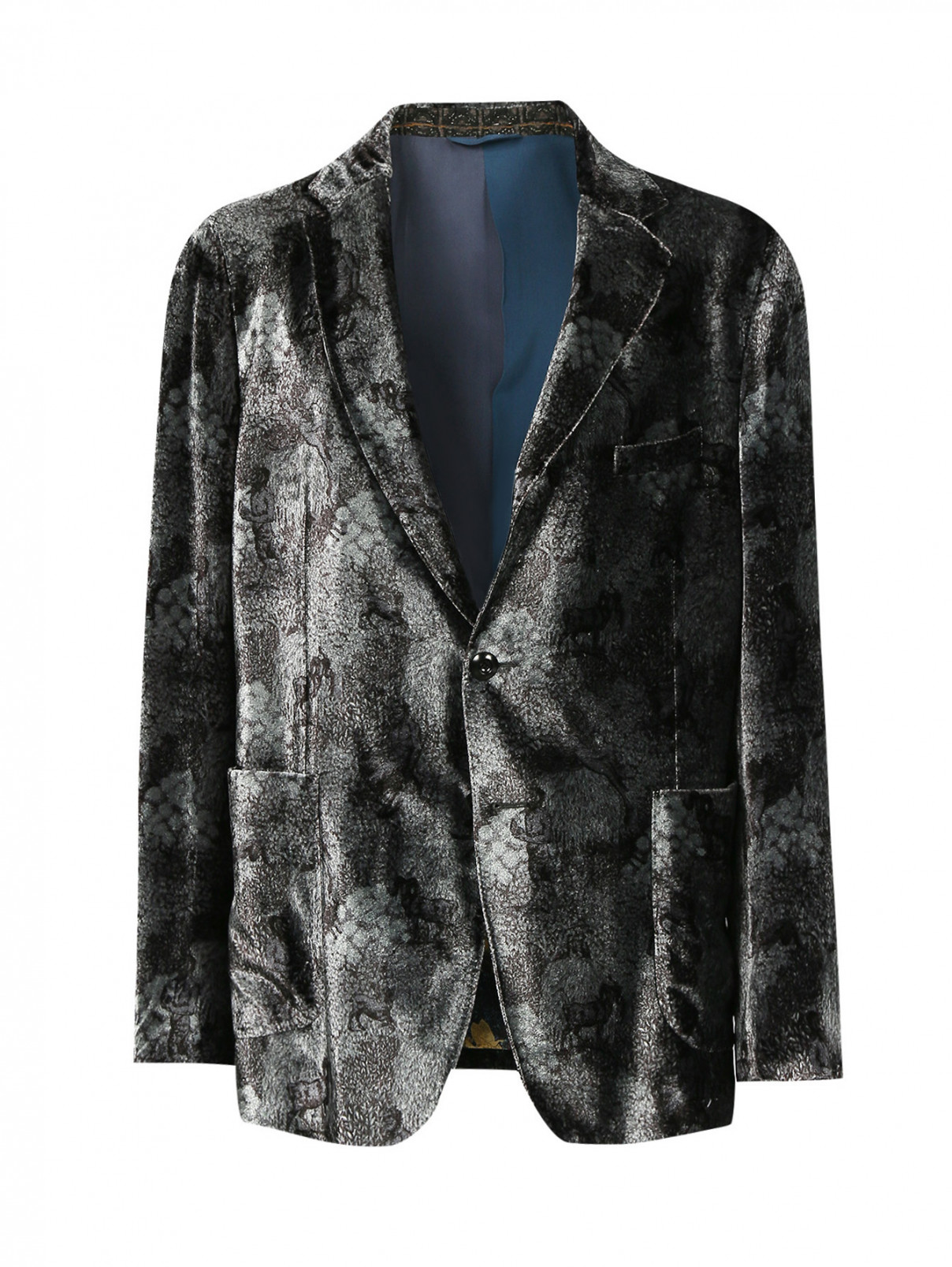 Пиджак однобортный с узором Etro  –  Общий вид  – Цвет:  Серый