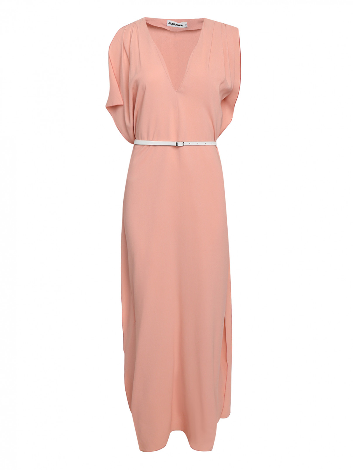 Платье-макси из вискозы с V-образным вырезом Jil Sander  –  Общий вид  – Цвет:  Розовый