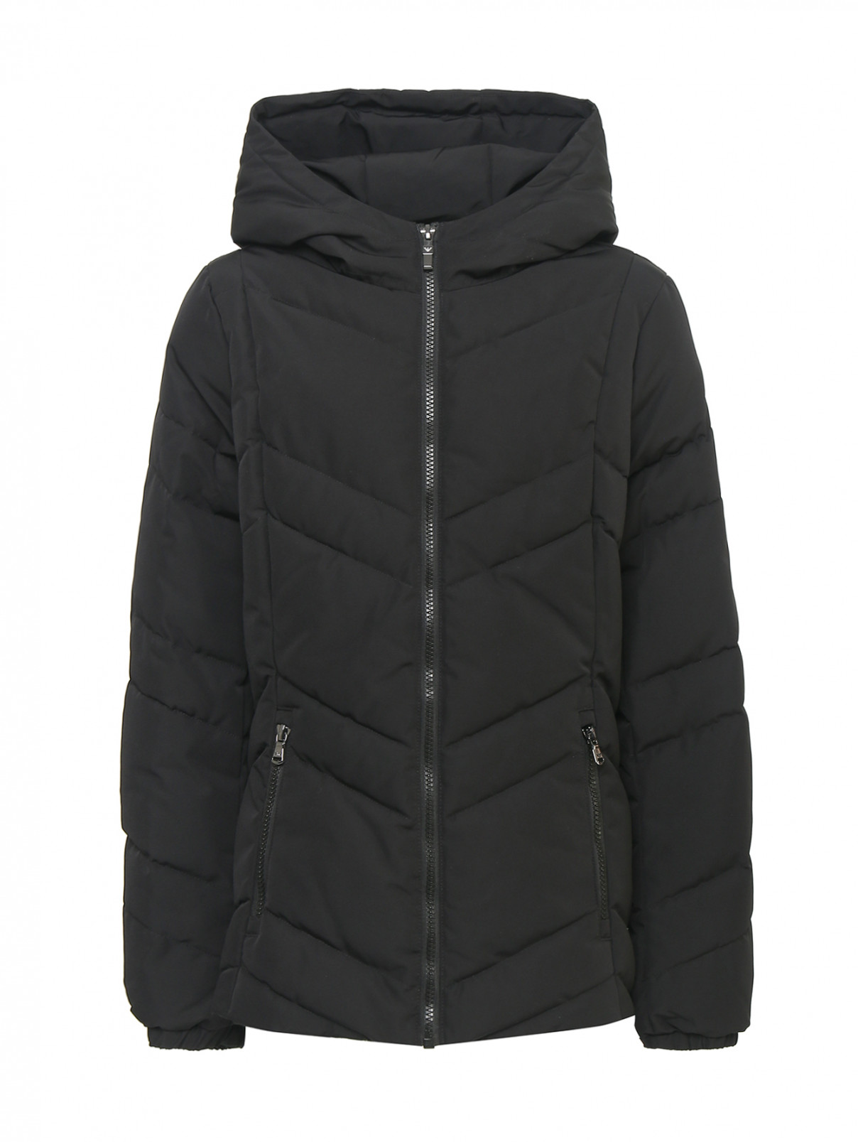 Стеганая куртка с капюшоном EA 7  –  Общий вид  – Цвет:  Черный