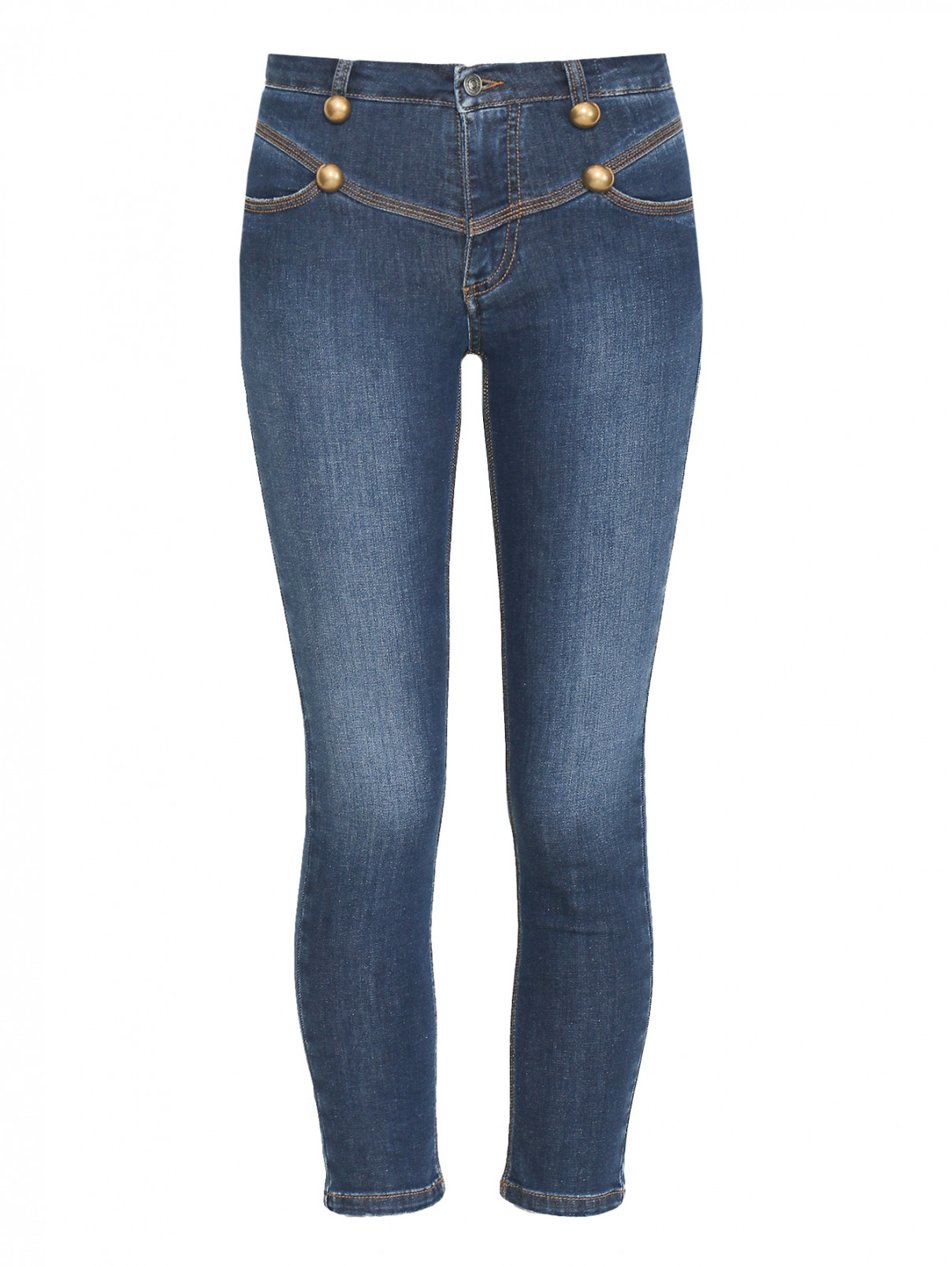 Укороченные джинсы с декоративными пуговицами Ermanno Scervino  –  Общий вид  – Цвет:  Синий