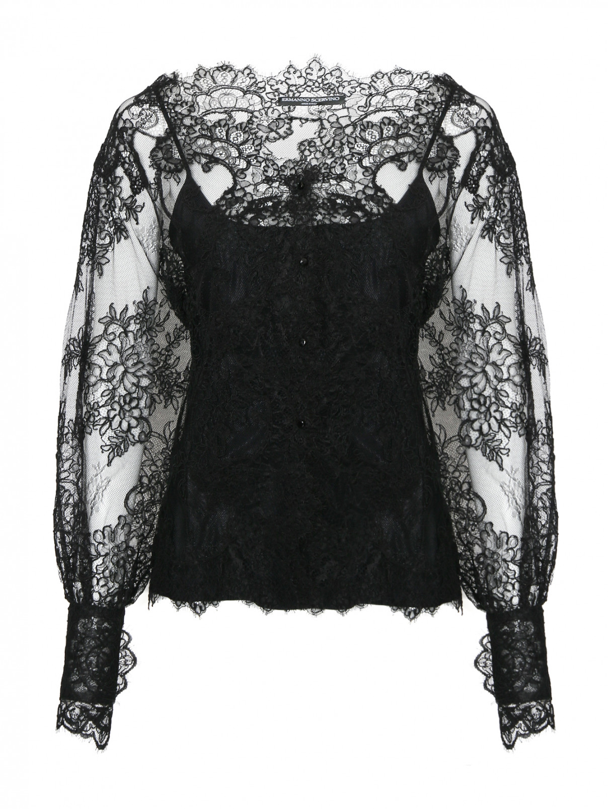 Блуза с кружевной аппликацией Ermanno Scervino  –  Общий вид  – Цвет:  Черный